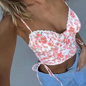 Princess Polly Maddi floral rose pink and white bustier corset style top 🩷